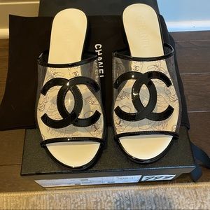 Chanel PVC flat open toe mules/slides